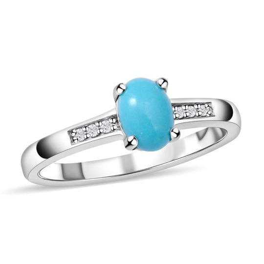 Amerikanischer, natürlicher Sleeping Beauty Türkis und weißer Zirkon-Ring, 925 Silber platiniert ca. 0.76 ct