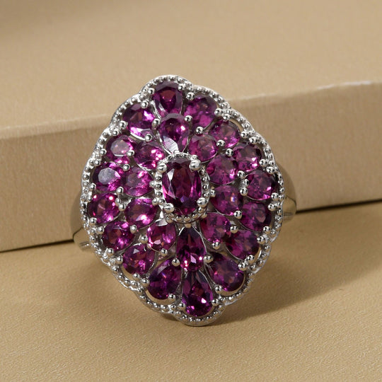 Rhodolith Granat-Ring 925 Silber platiniert ca. 5,62 ct