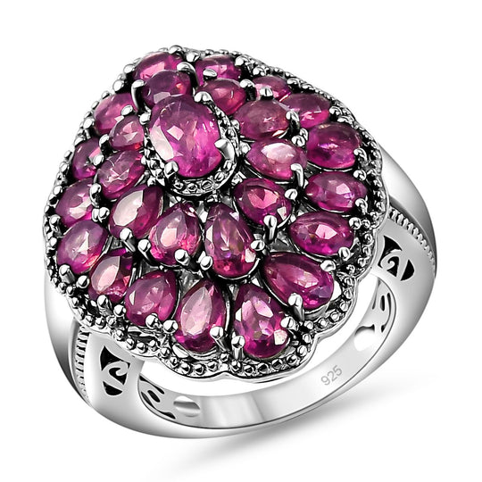 Rhodolith Granat-Ring 925 Silber platiniert ca. 5,62 ct