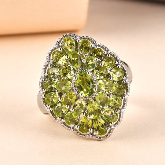 Natürlicher Peridot-Ring, 925 Silber platiniert, , ca. 5.93 ct