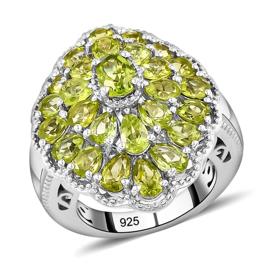 Natürlicher Peridot-Ring, 925 Silber platiniert, , ca. 5.93 ct