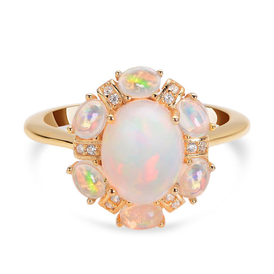Natürlicher, äthiopischer Opal-Ring, 925 Silber Gelbgold Vermeil ca. 2.45 ct