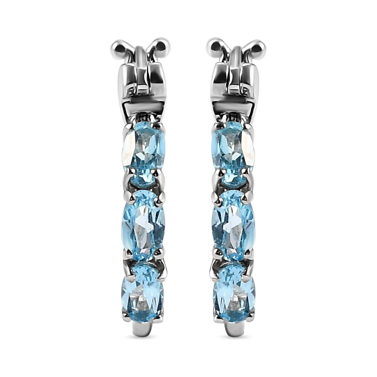 Schweizer Blautopas-Creolen, 925 Silber platiniert ca. 1,61 ct