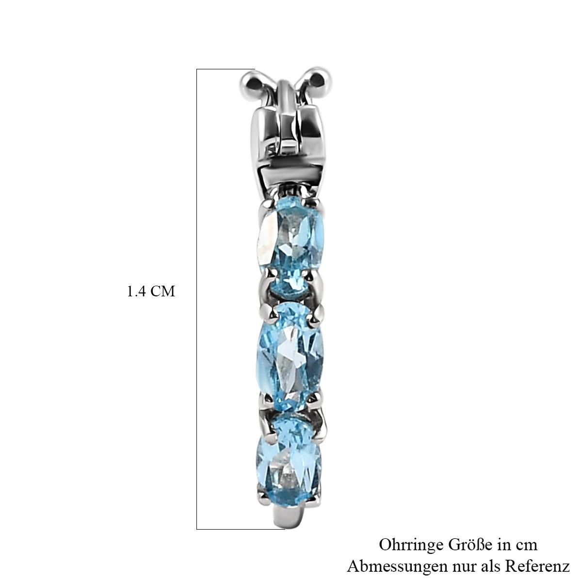 Schweizer Blautopas-Creolen, 925 Silber platiniert ca. 1,61 ct
