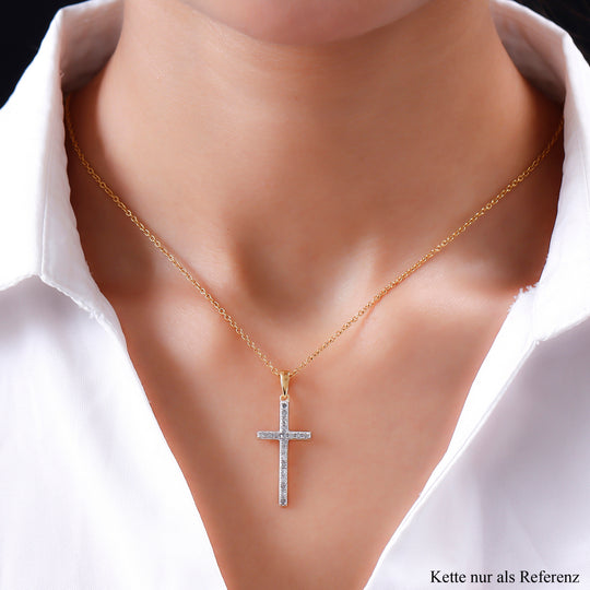 Diamant-Kreuz-Anhänger, 925 Silber vergoldet ca. 0.33 ct