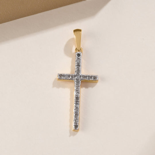 Diamant-Kreuz-Anhänger, 925 Silber vergoldet ca. 0.33 ct