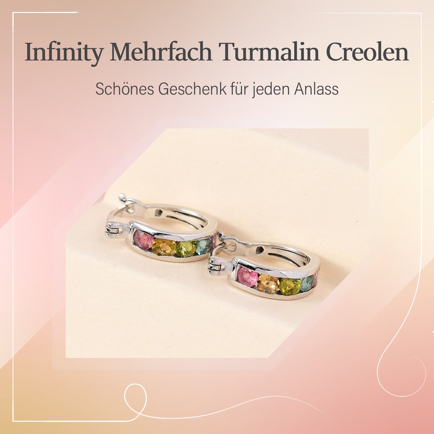 Natürliche mehrfach-Turmalin Creolen, 925 Silber platiniert, ca. 1.19 ct