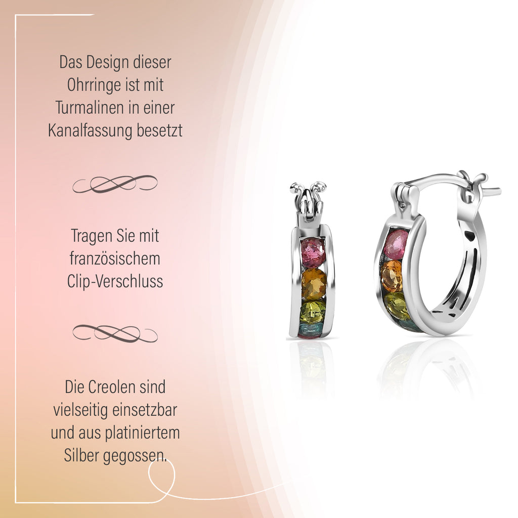 Natürliche mehrfach-Turmalin Creolen, 925 Silber platiniert, ca. 1.19 ct