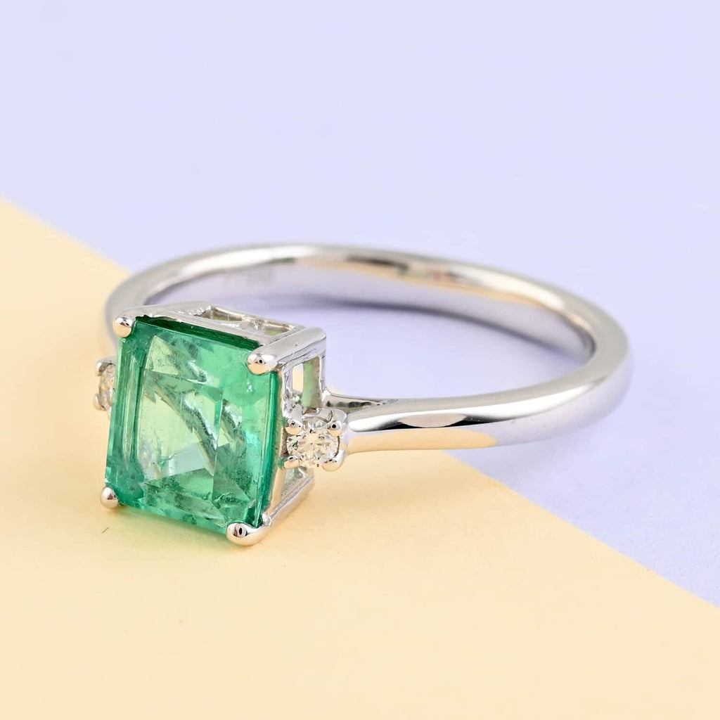 Rhapsody AAAA Kolumbianischer Smaragd, Weißer Diamant Ring 950 Platin (Größe 17.00) ca. 1.67 ct