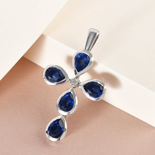 Ceylon Farbe Quarz und weißer Zirkon-Anhänger, 925 Silber platiniert ca. 4,01 ct