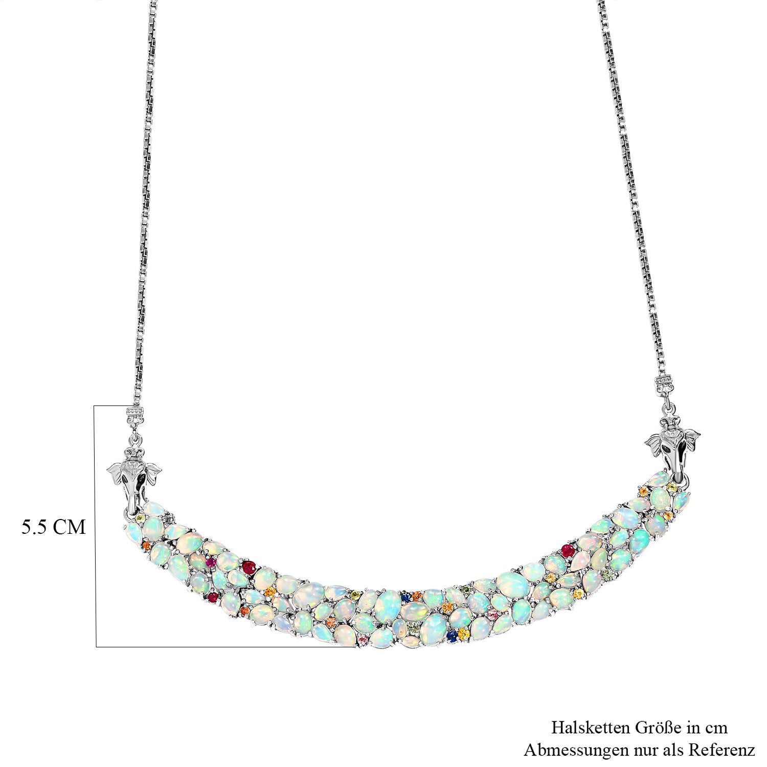 Natürliche, äthiopische Opal-Halskette, ca. 45 cm, 925 Silber platiniert ca. 16.48 ct