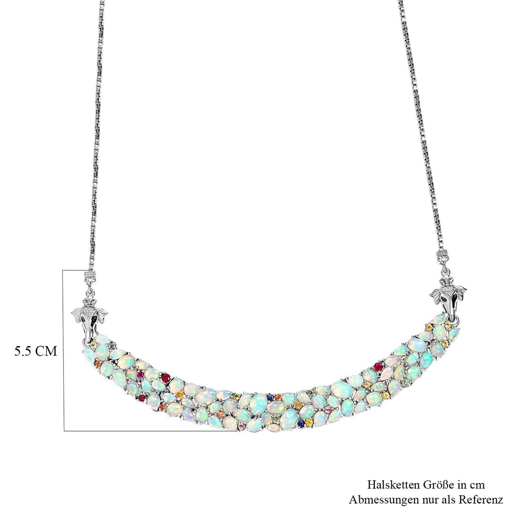 Natürliche, äthiopische Opal-Halskette, ca. 45 cm, 925 Silber platiniert ca. 16.48 ct