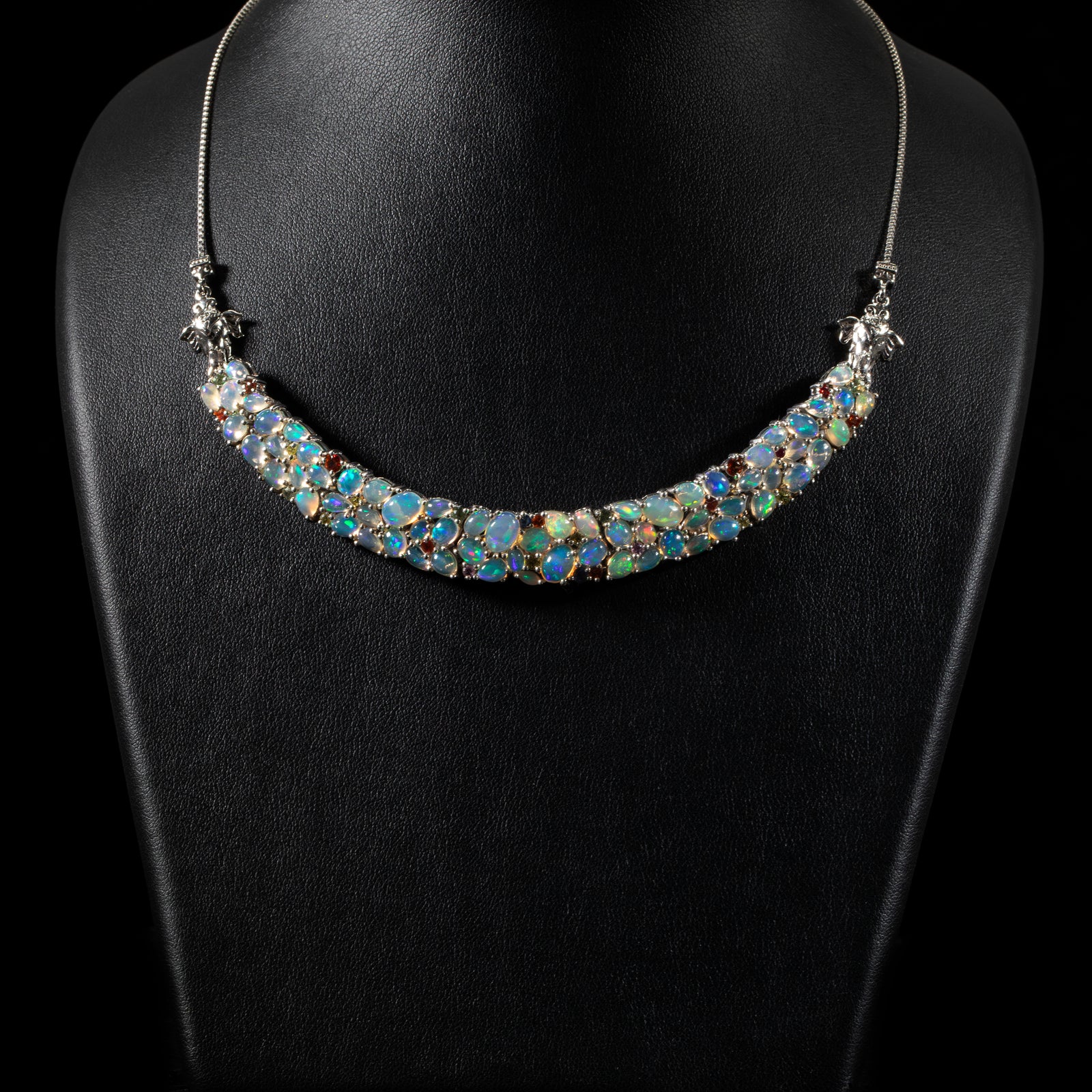 Natürliche, äthiopische Opal-Halskette, ca. 45 cm, 925 Silber platiniert ca. 16.48 ct