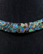 Natürliche, äthiopische Opal-Halskette, ca. 45 cm, 925 Silber platiniert ca. 16.48 ct