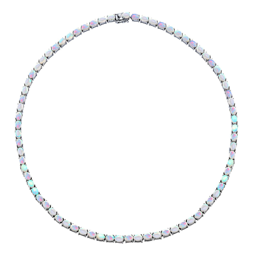 Natürliche, äthiopische Opal-Halskette, ca. 50 cm, 925 Silber platiniert ca. 25.28 ct
