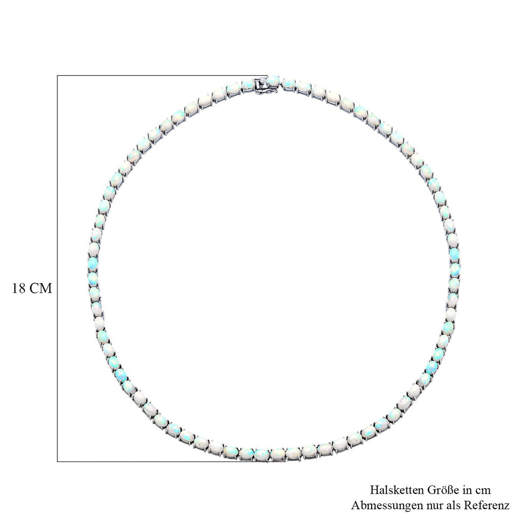 Natürliche, äthiopische Opal-Halskette, ca. 50 cm, 925 Silber platiniert ca. 25.28 ct