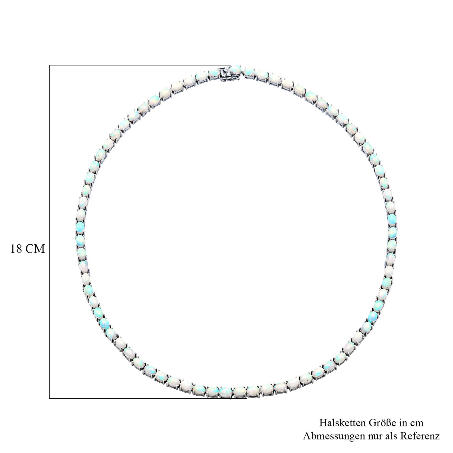 Natürliche, äthiopische Opal-Halskette, ca. 50 cm, 925 Silber platiniert ca. 25.28 ct