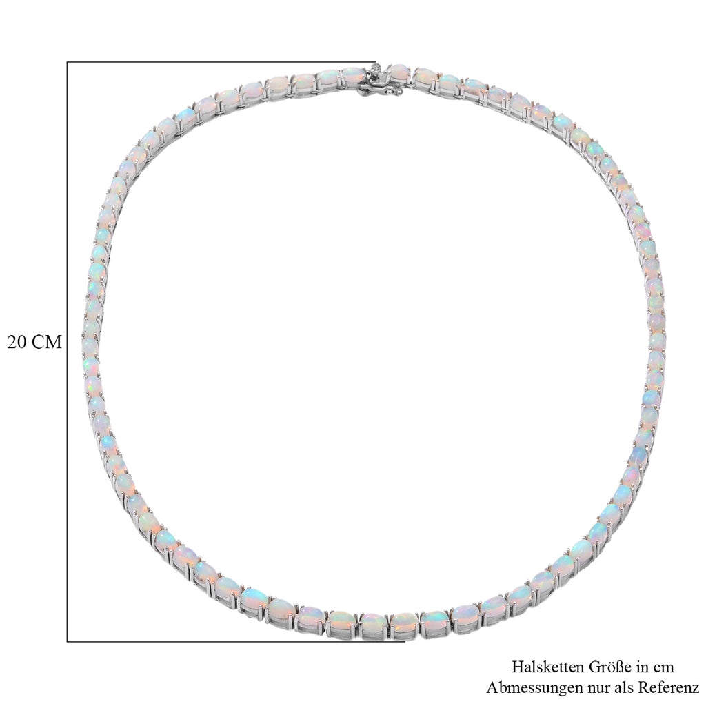Natürliche, äthiopische Opal-Halskette, ca. 50 cm, 925 Silber platiniert ca. 25.28 ct