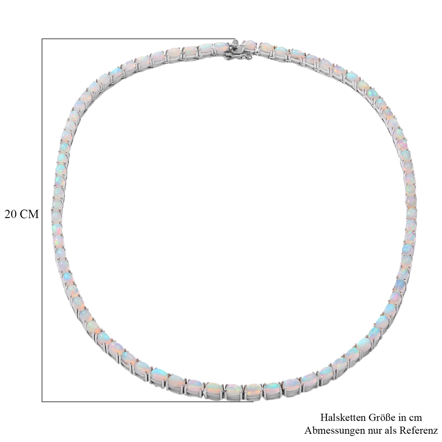 Natürliche, äthiopische Opal-Halskette, ca. 50 cm, 925 Silber platiniert ca. 25.28 ct