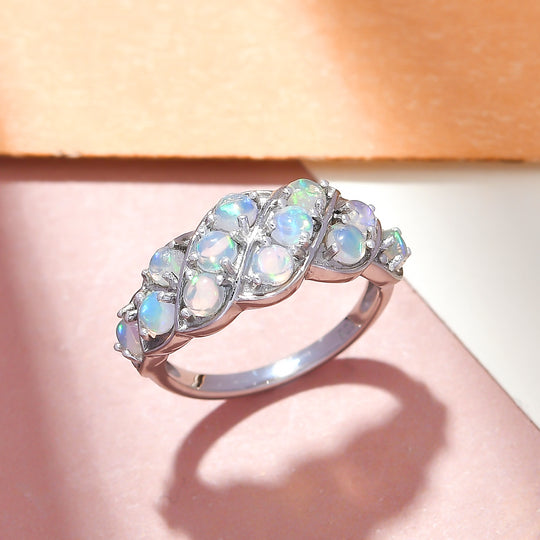 Natürlicher, äthiopischer Opal-Ring, 925 Silber platiniert ca. 1,16 ct