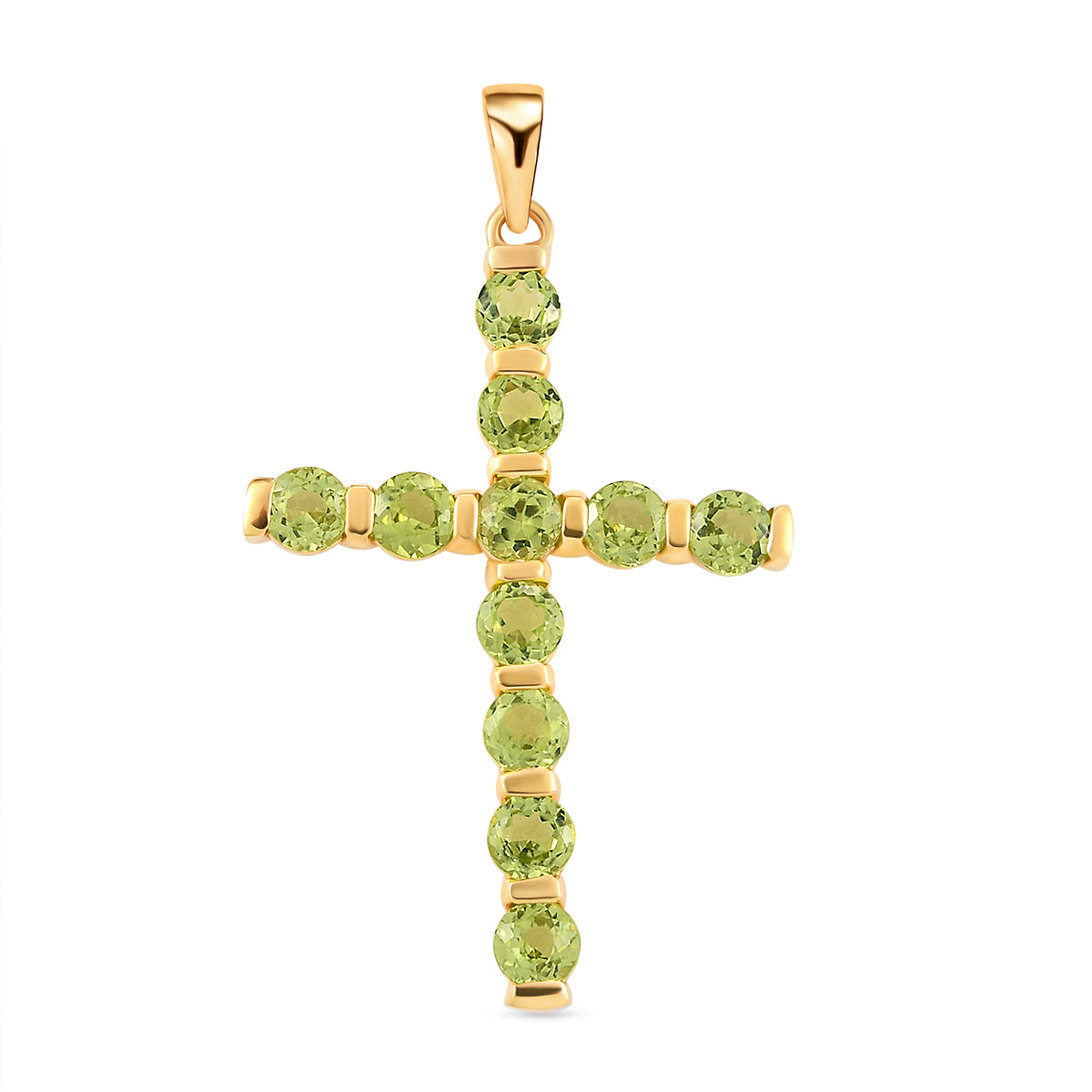 Natürlicher Peridot Kreuz-Anhänger, 925 Silber vergoldet ca. 3,64 ct