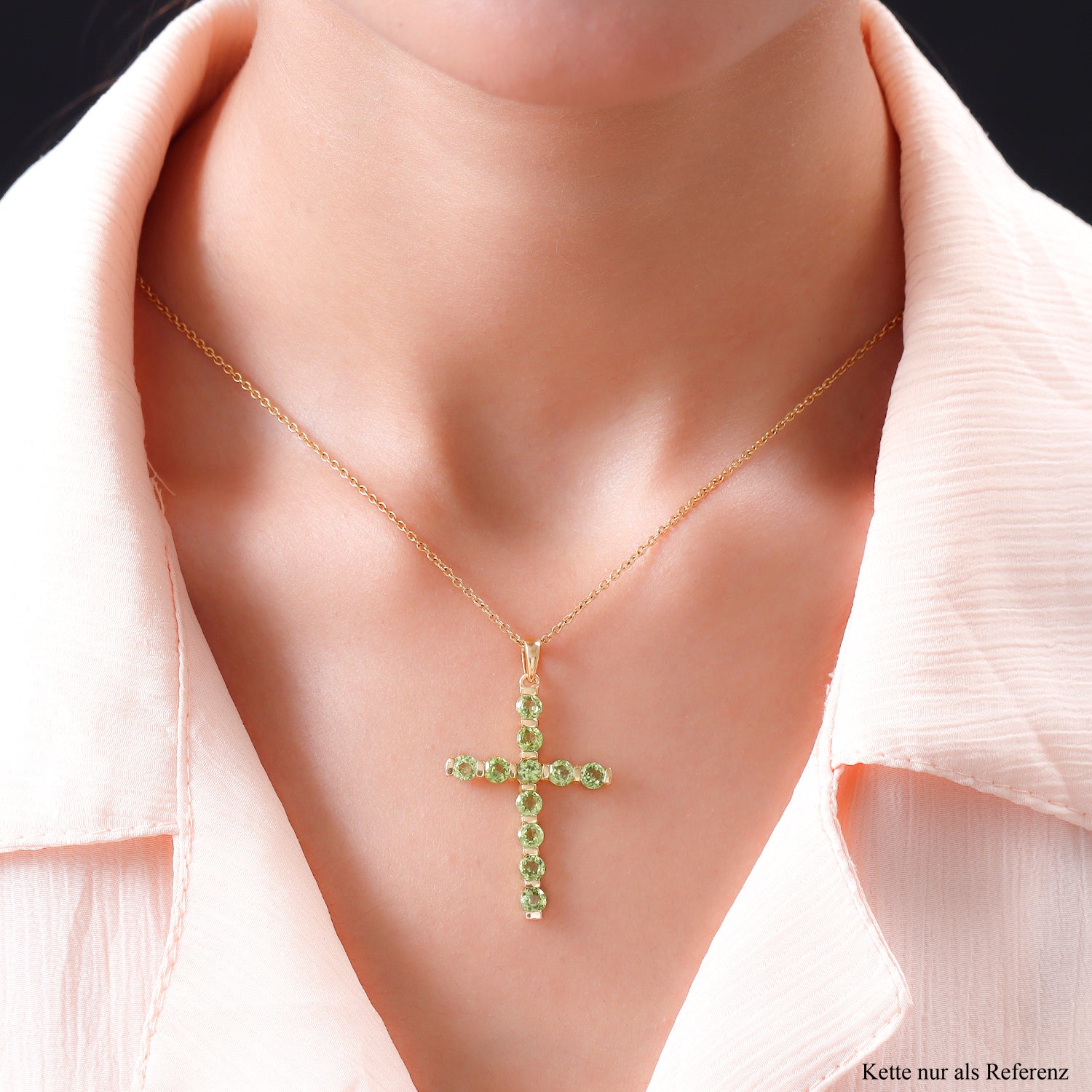 Natürlicher Peridot Kreuz-Anhänger, 925 Silber vergoldet ca. 3,64 ct