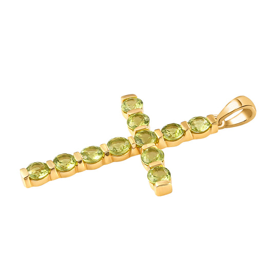 Natürlicher Peridot Kreuz-Anhänger, 925 Silber vergoldet ca. 3,64 ct