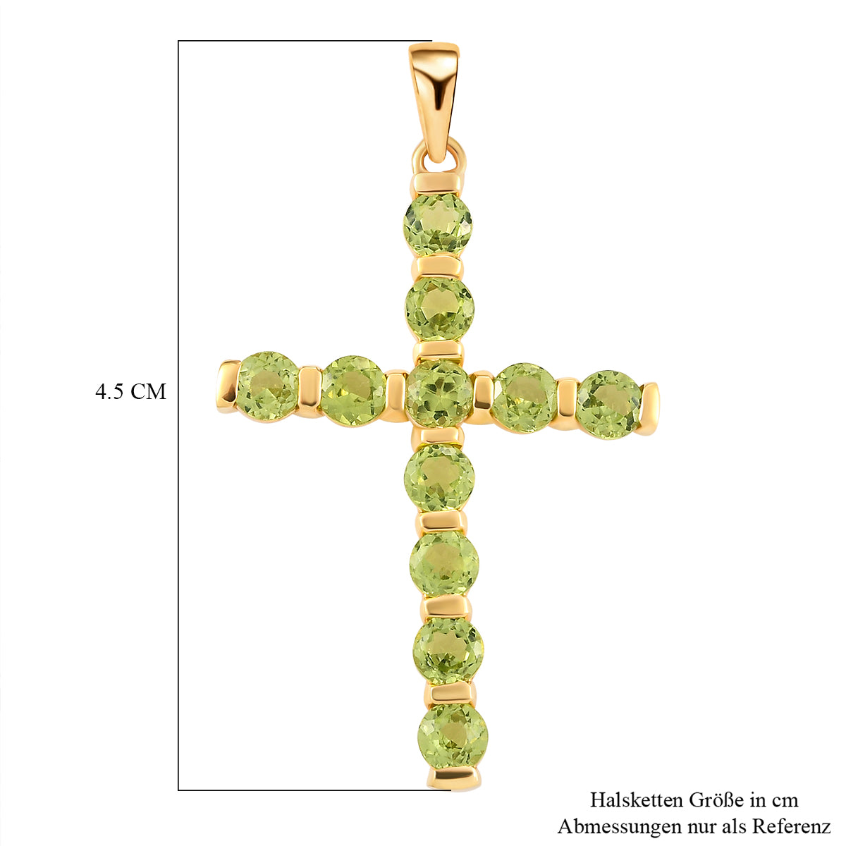 Natürlicher Peridot Kreuz-Anhänger, 925 Silber vergoldet ca. 3,64 ct