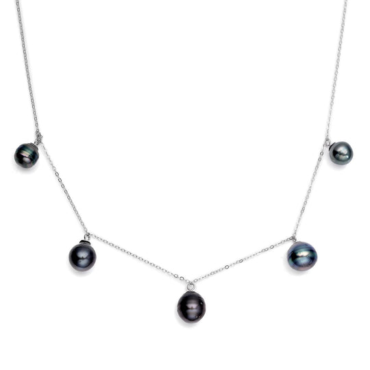 Tahiti-Zuchtperlen-Halskette, 9-12mm, ca. 50 cm, 925 Silber rhodiniert