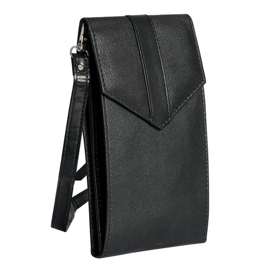 100% echte Leder Crossbody Handy-Brieftasche mit RFID Schutz, Blau