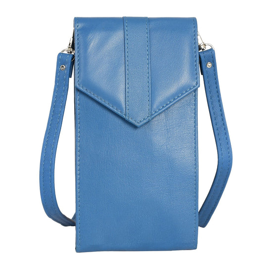 100% echte Leder Crossbody Handy-Brieftasche mit RFID Schutz, Blau