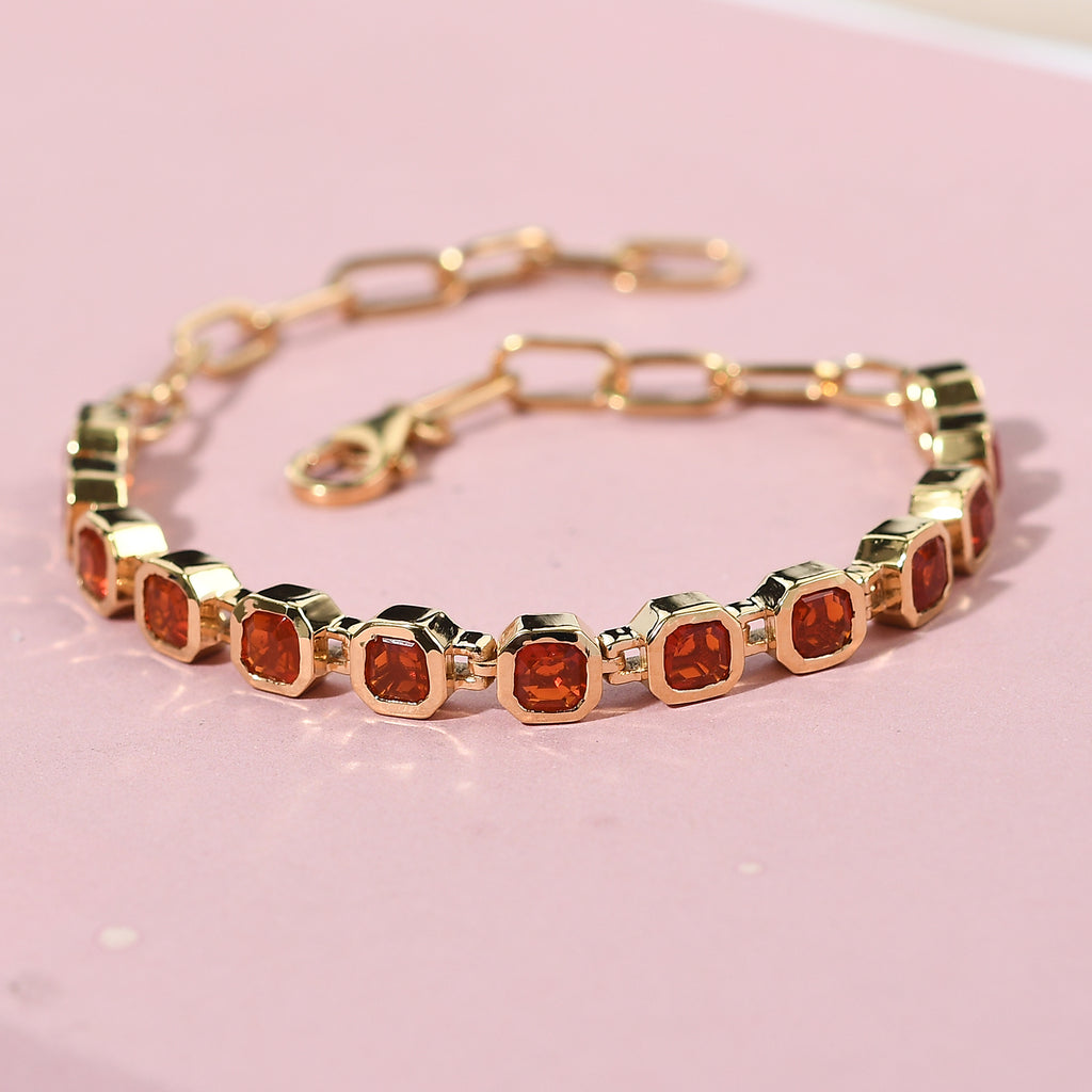 Mexikanischer Kirschfeuer-Opal Armband ca. 19 cm 925 Silber vergoldet ca. 3,16 ct