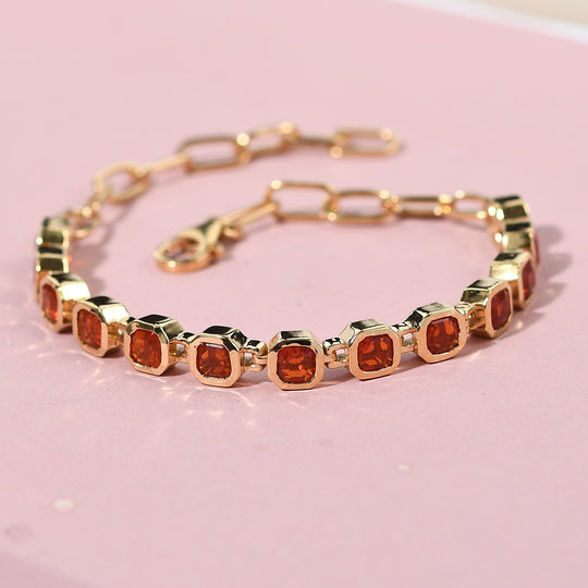 Mexikanischer Kirschfeuer-Opal Armband ca. 19 cm 925 Silber vergoldet ca. 3,16 ct