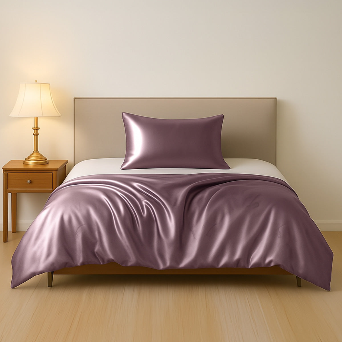 Serenity Night - 100% Maulbeerseide Sommerseidendecke mit Seidenfüllung Daunenkissen und Seidenkissenbezug Mauve