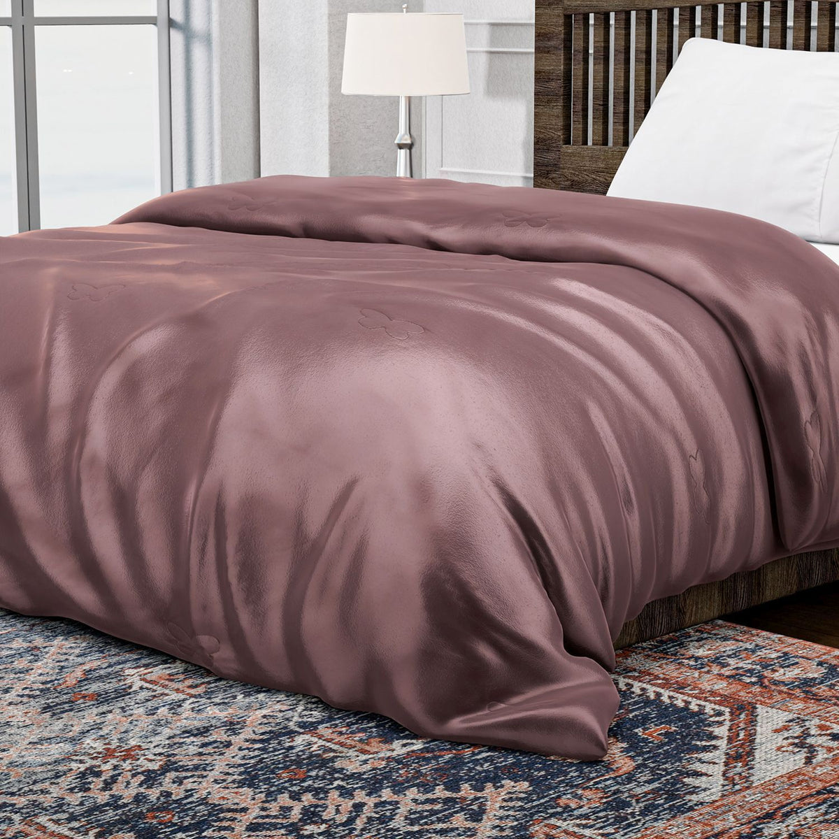 Serenity Night - 100% Maulbeerseide Sommerseidendecke mit Seidenfüllung Daunenkissen und Seidenkissenbezug Mauve
