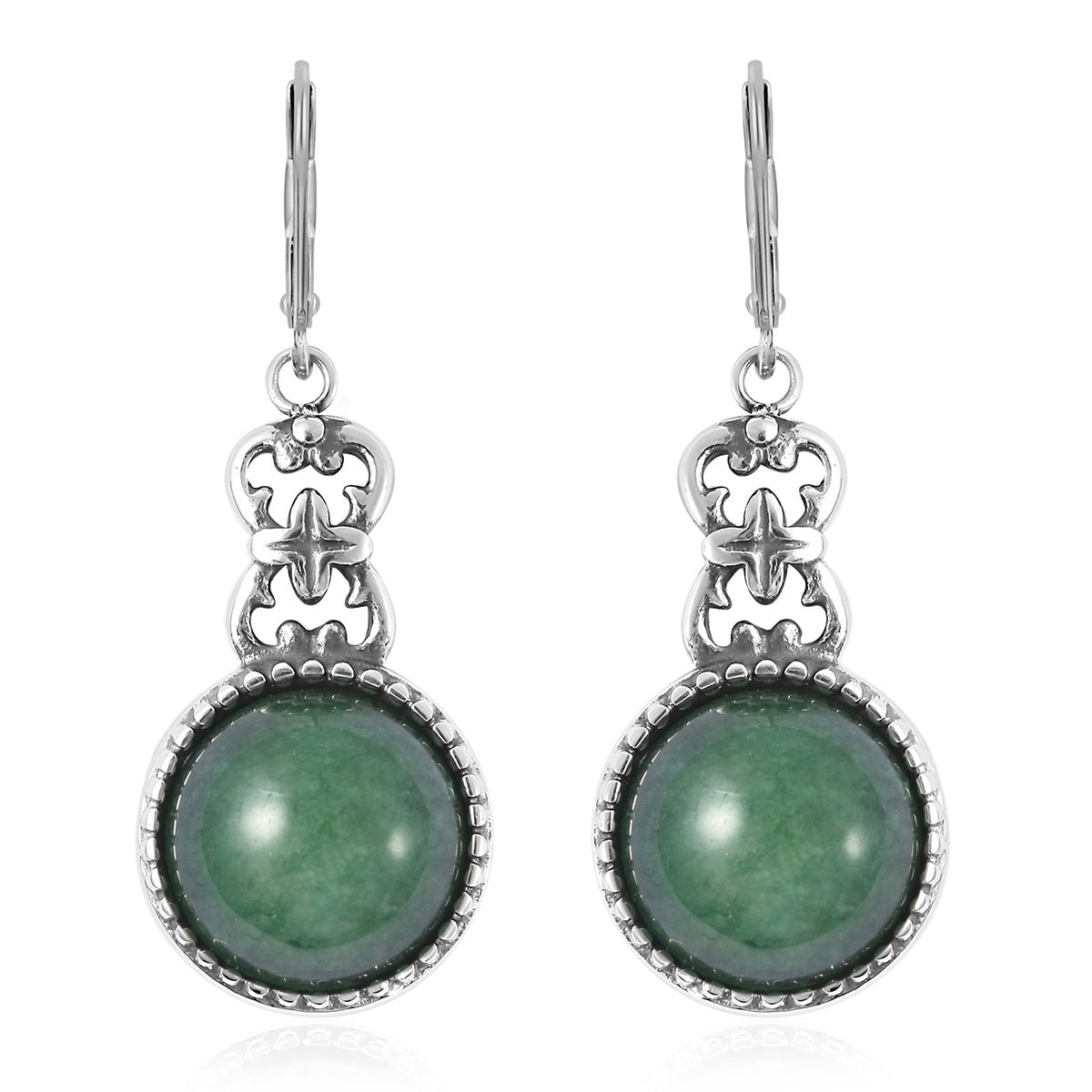 Grüne Aventurin-Ohrringe, Edelstahl ca. 10,50 ct