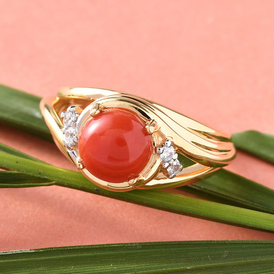 Koralle und Zirkon Ring 925 Silber vergoldet ca. 1,67 ct
