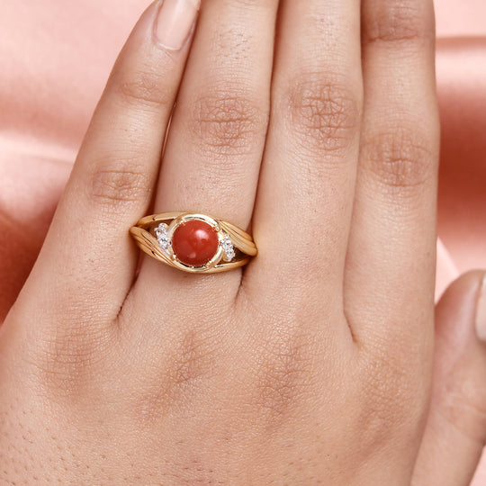 Koralle und Zirkon Ring 925 Silber vergoldet ca. 1,67 ct
