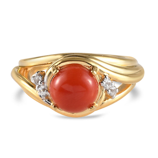Koralle und Zirkon Ring 925 Silber vergoldet ca. 1,67 ct