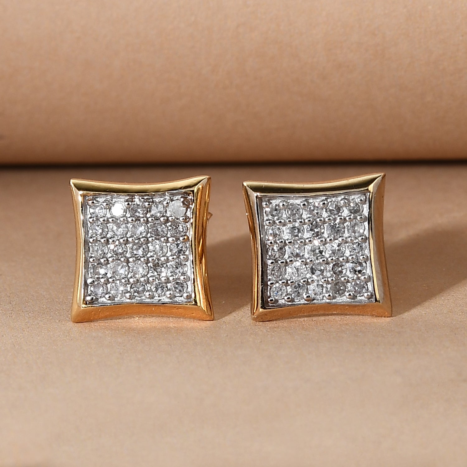 Diamant-Ohrstecker, 925 Silber Gelbgold Vermeil ca. 0,33 ct