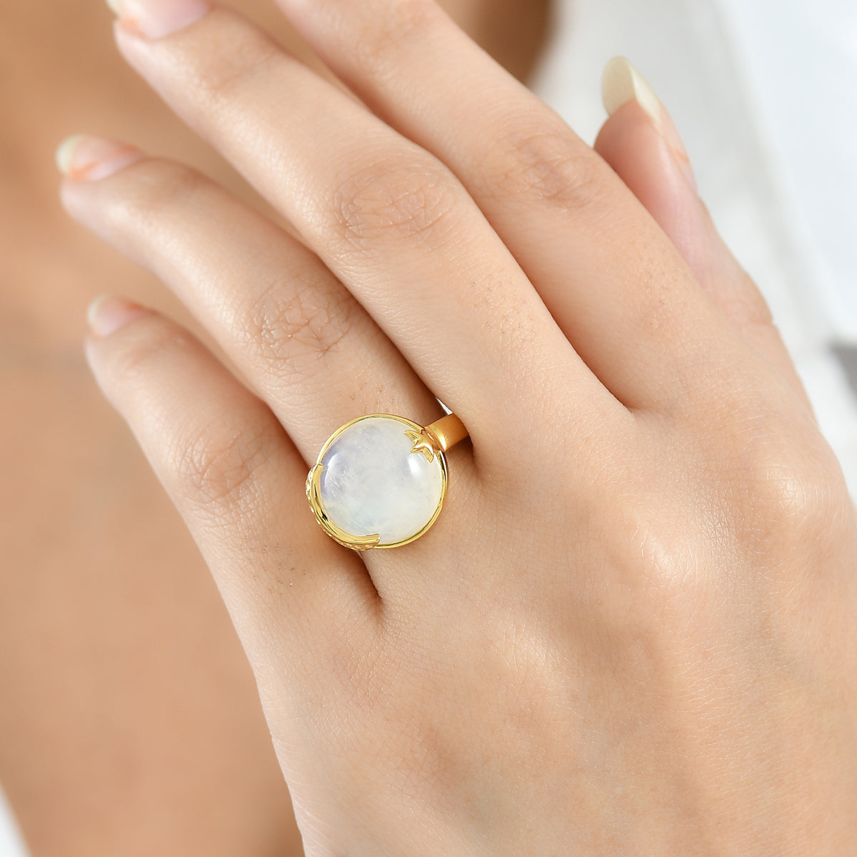 D'Joy AA Regenbogen Mondstein Ring und Anhänger mit 50cm Kette