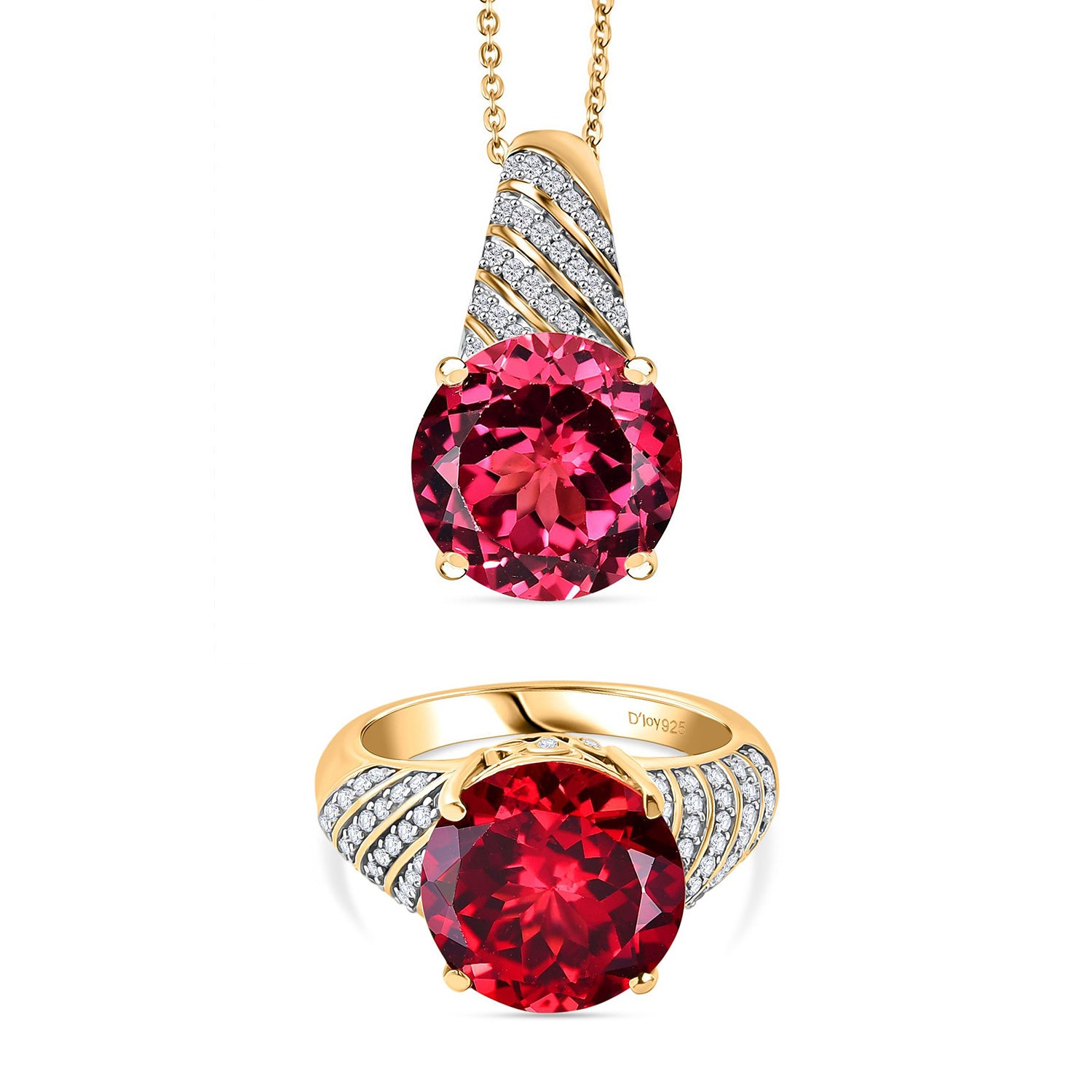 D'Joy Labor Padparadscha Saphir und Zirkon Ring und Anhänger mit 50cm Kette