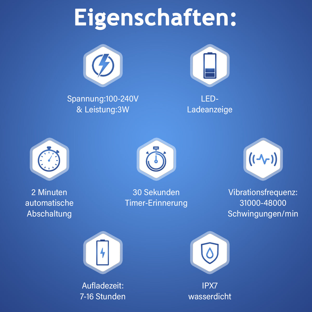 BEAUTECH 5er-Set Elektronische Schallzahnbürste mit 2 Bürstenköpfen, Wasserdicht IPX7, USB-Kabel, 5 Modi