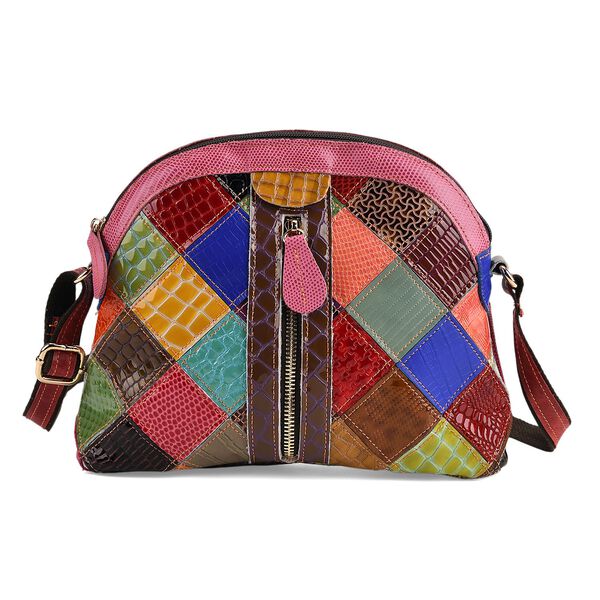 CHAOS BY ELSIE Leder Crossbody Tasche mit RFID Schutz und Rei&szlig;verschlussf&auml;chern 19 x 11 x 20 cm Multicolor Rautenmuster