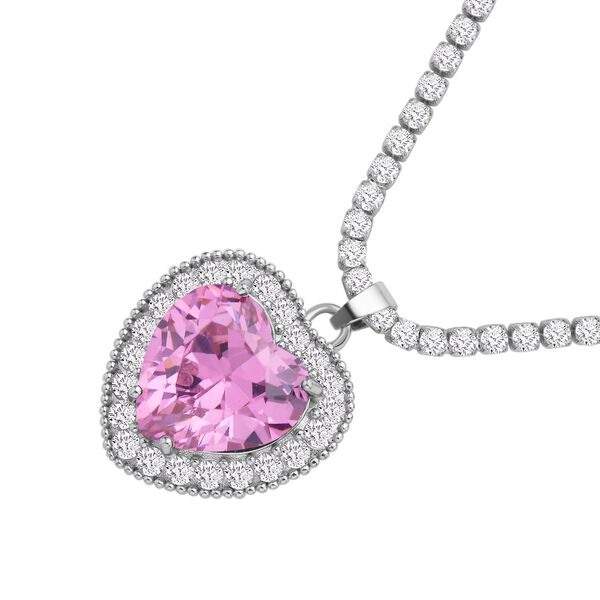 Rosa und weiße Zirkonia-Halskette, 50 cm - 13 ct. image number 3