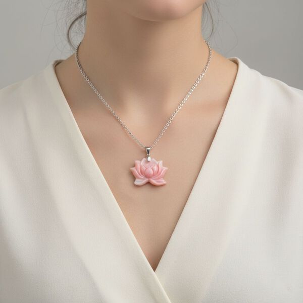 D'Joy Nat&uuml;rlicher Rosa K&ouml;nigsmuschel Perle Schmuckset ca. 50 cm 925 Silber rhodiniert image number 2