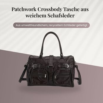 Patchwork Crossbody Tasche aus Schafleder mit mehreren Rei&szlig;verschlussf&auml;chern, 40&times;16,5&times;25,5 cm, Braun