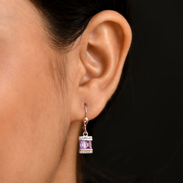 Zeitlose Art Kollektion - AA Rose De France Amethyst, Weißer Zirkon Ohrringe 925 Silber 750 rosévergoldet ca. 1.44 ct image number 3