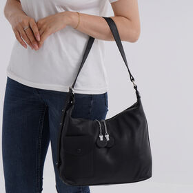 Crossbody Tasche aus echtem Leder, 29,5×12×26 cm, Schwarz