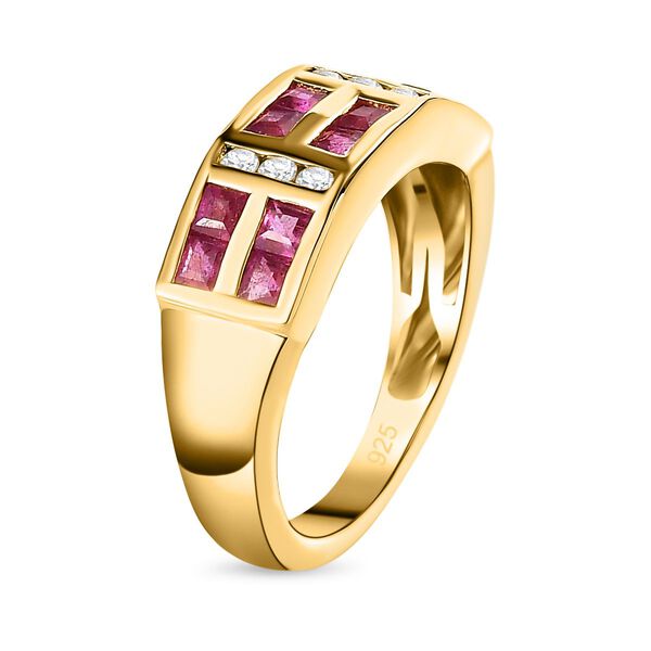 Afrikanischer Rubin (Fissure gefüllt), Weißer Zirkon Ring, 925 Silber vergoldet (Größe 18.00) ca. 1.78 ct image number 5